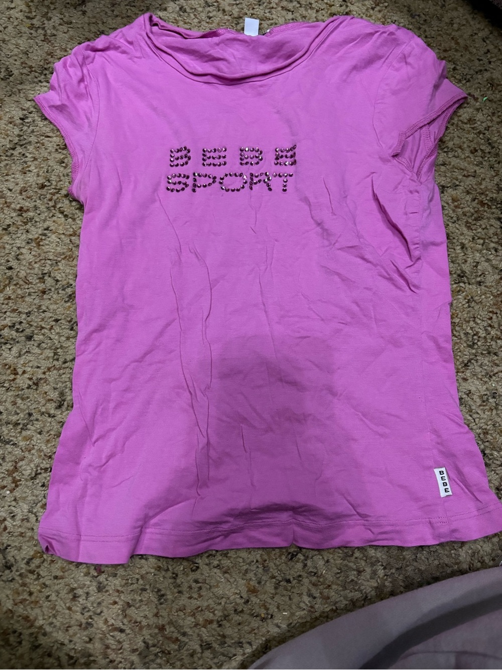 bebe Pink Logo Tee with Embellished 'Bebe Sport'